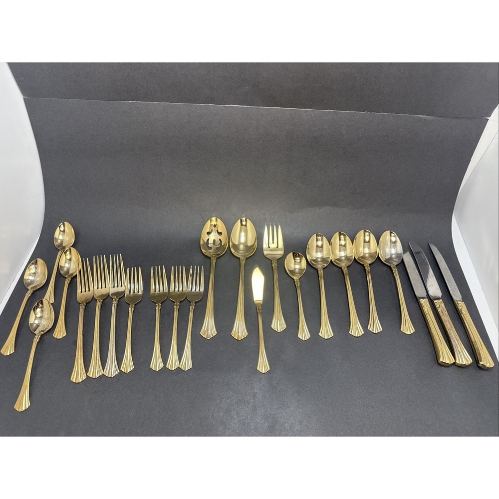 Vintage Towle Supreme Aristocrat Gold Electroplate Cutlery Korea 23 Pieces 80's